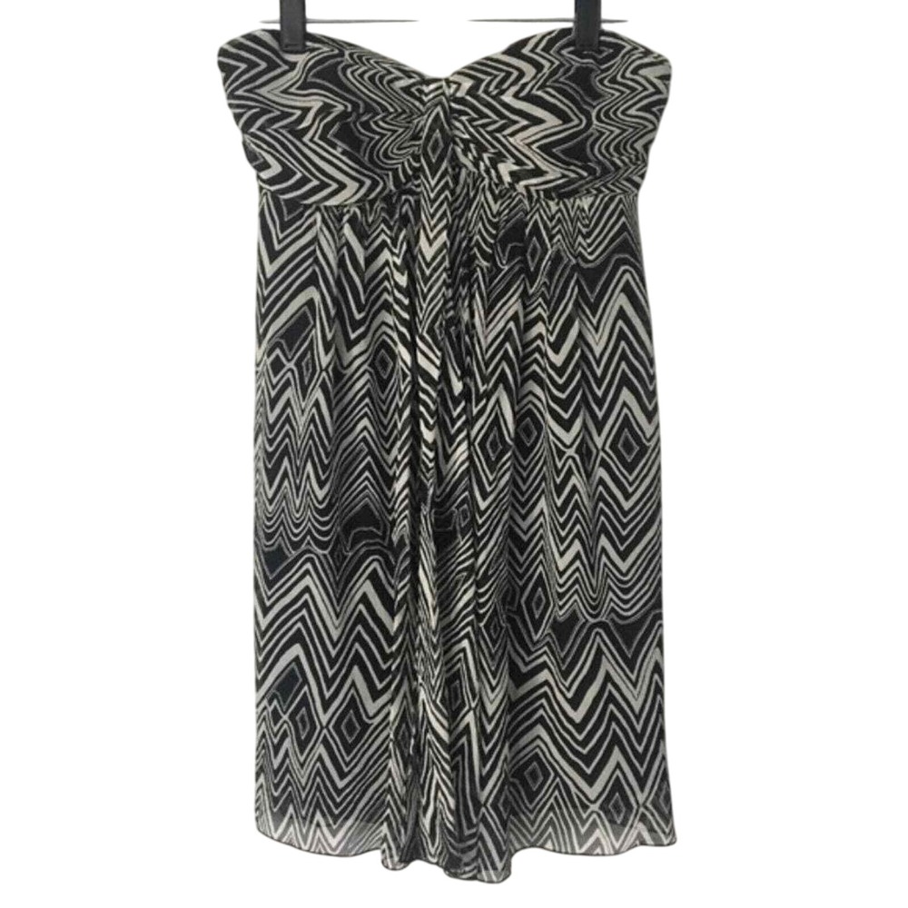 Express Dress Womens Silk Strapless y2k Chic Abstract Black White Cocktail